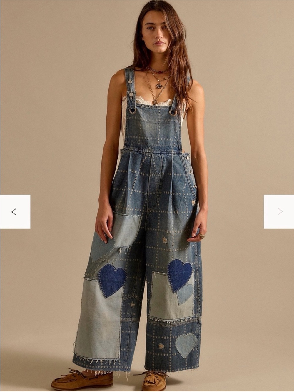 Free People Blue Patchwork Heart Denim Overalls - Picture 4 of 5
